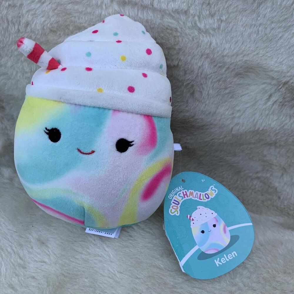Squishmallows Kelen 6” Stuffed Milkshake Plush Pastel Swirl Cupcake Straw 2024